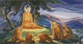 Buddha hielt seine erste Predigt an die fünf Mönche im Hirschpark im Varanasi Buddhismus